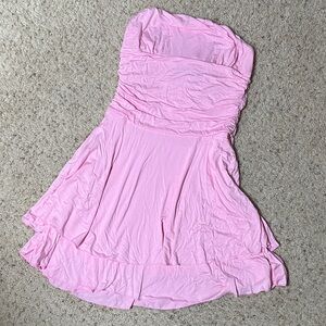 Bebe Light Pink Ruched Strapless Dress